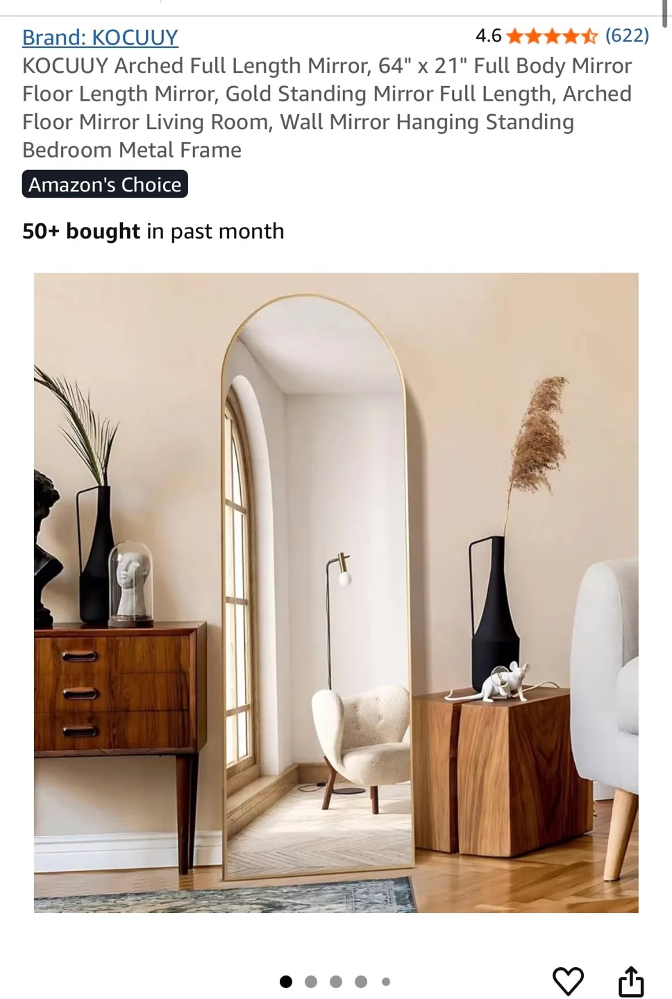Arched Full Length Mirror 64" x 21"