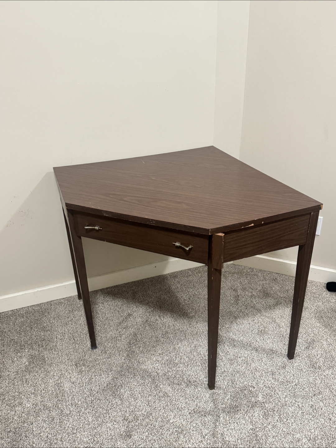 Brown Corner Table with Drawer
