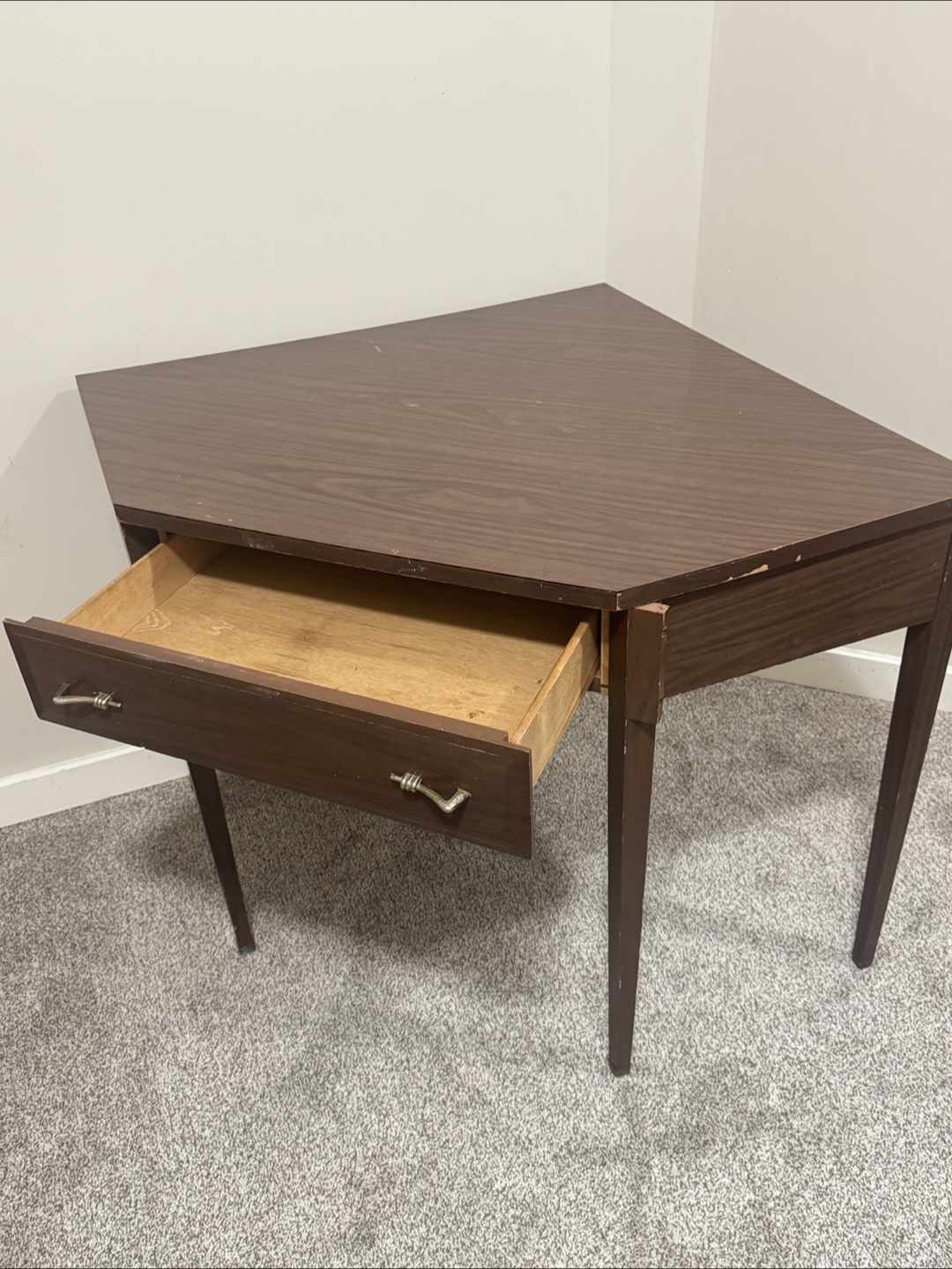 Brown Corner Table with Drawer - photo 2
