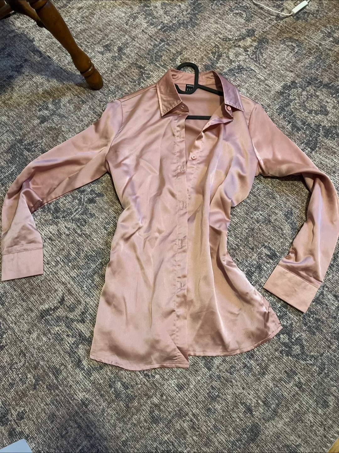 Shein Pink Satin Button-Up Shirt thumbnail