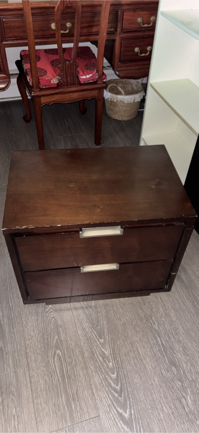 Brown Wood 2-Drawer Nightstand