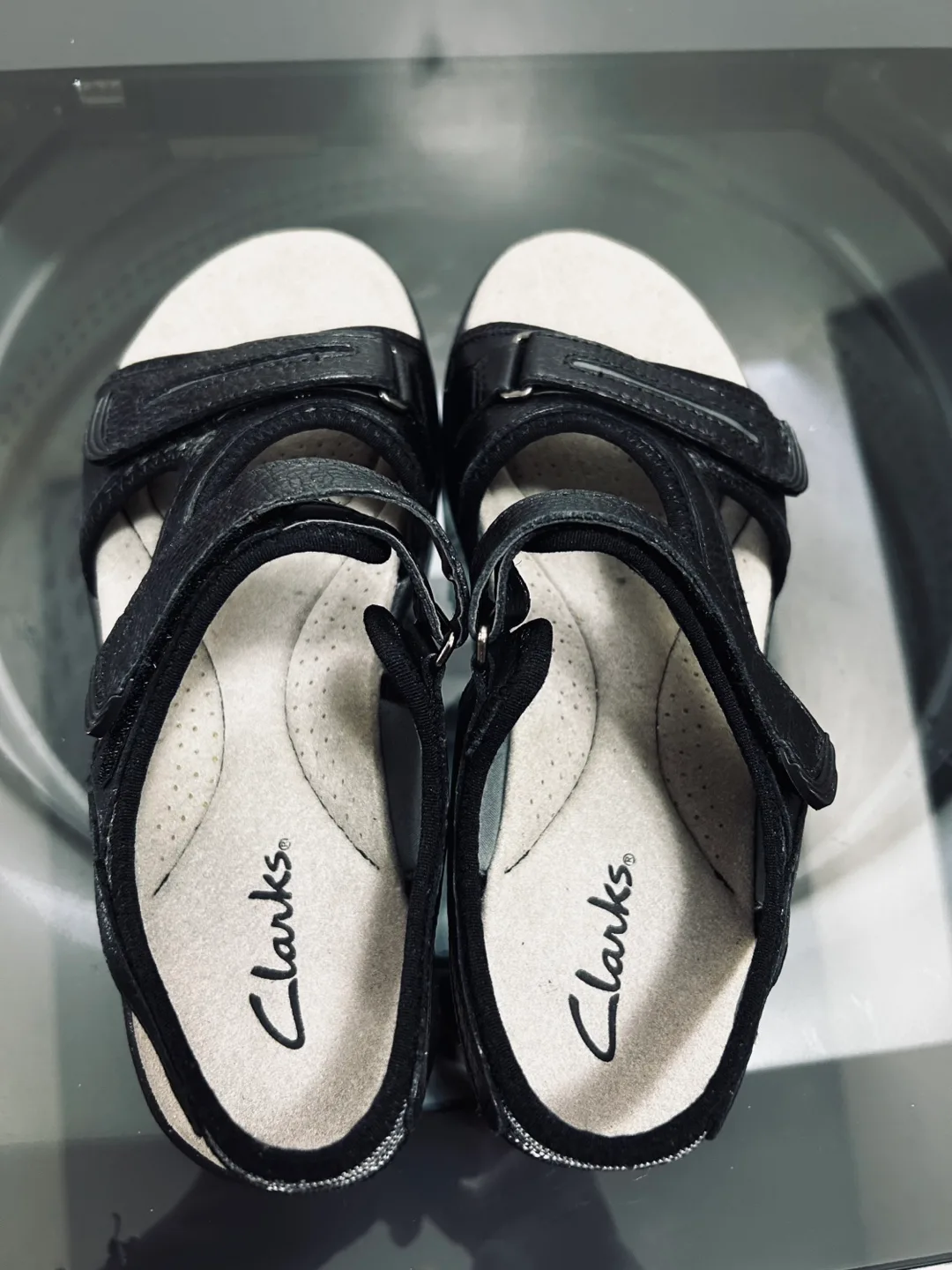 Clarks Black Leather Sandals thumbnail