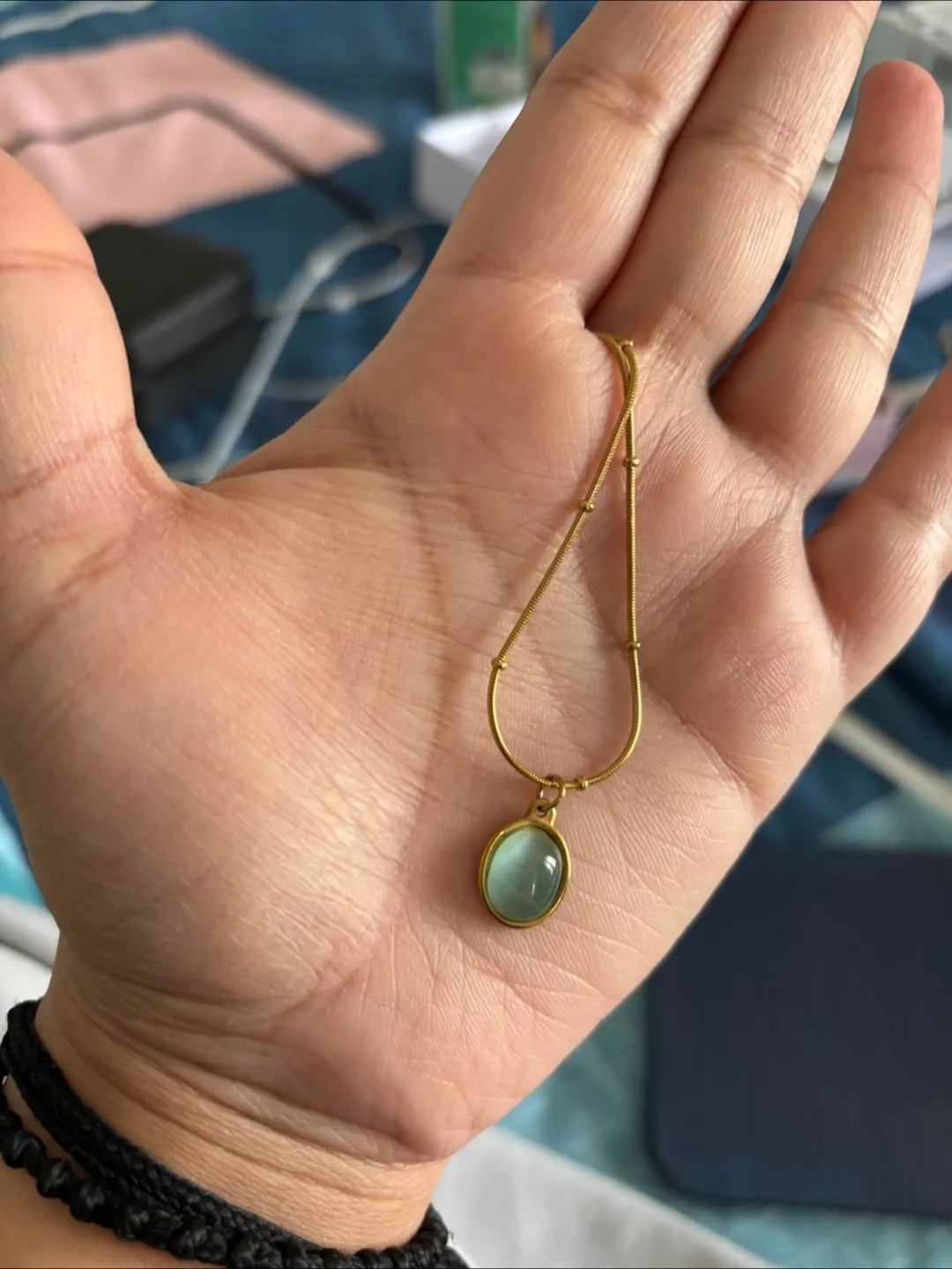 Gold plated Necklace with Green Stone thumbnail