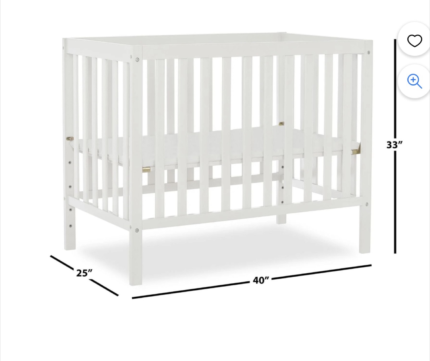 White Mini Crib - 40" x 25" with mattress