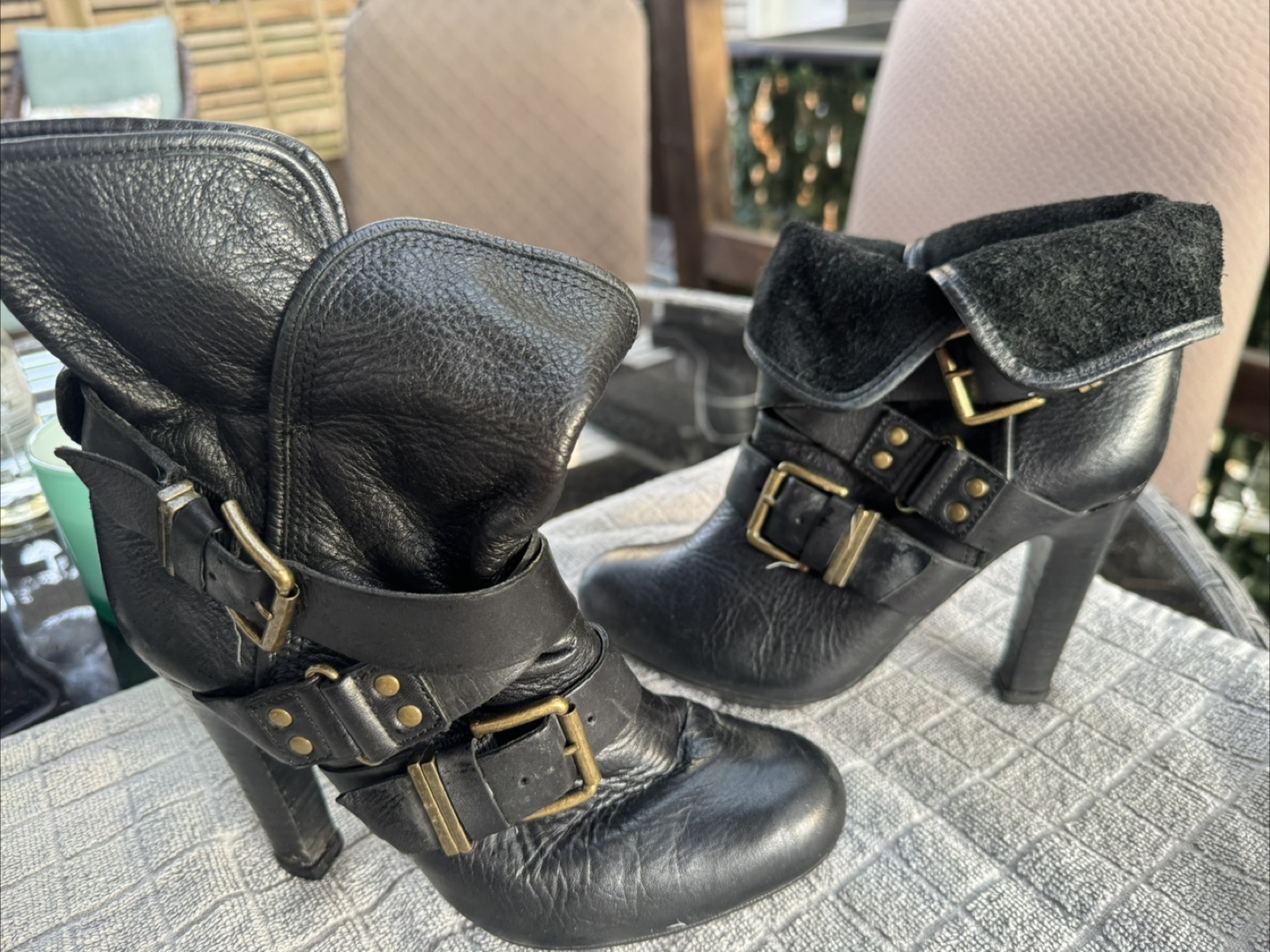DKNYC Black Leather Heeled Ankle Boots