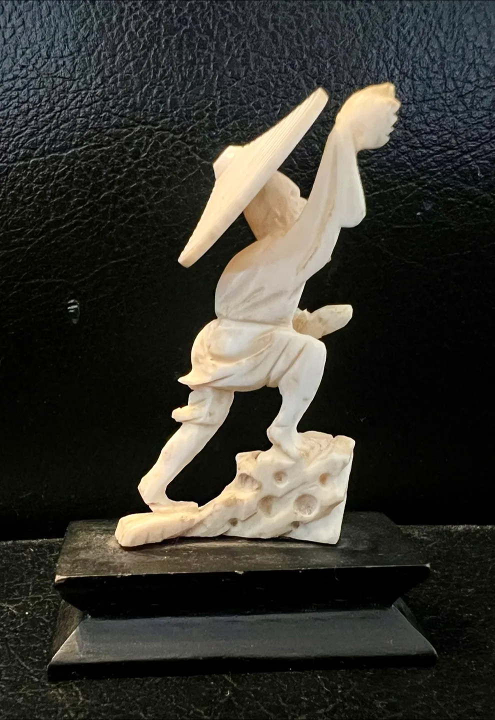 Vintage Carved Ivory Fisherman Figurine with wooden stand image indicator(2)