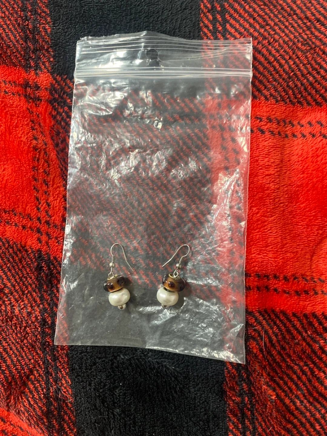 Pearl & Brown Beaded Dangle Earrings thumbnail
