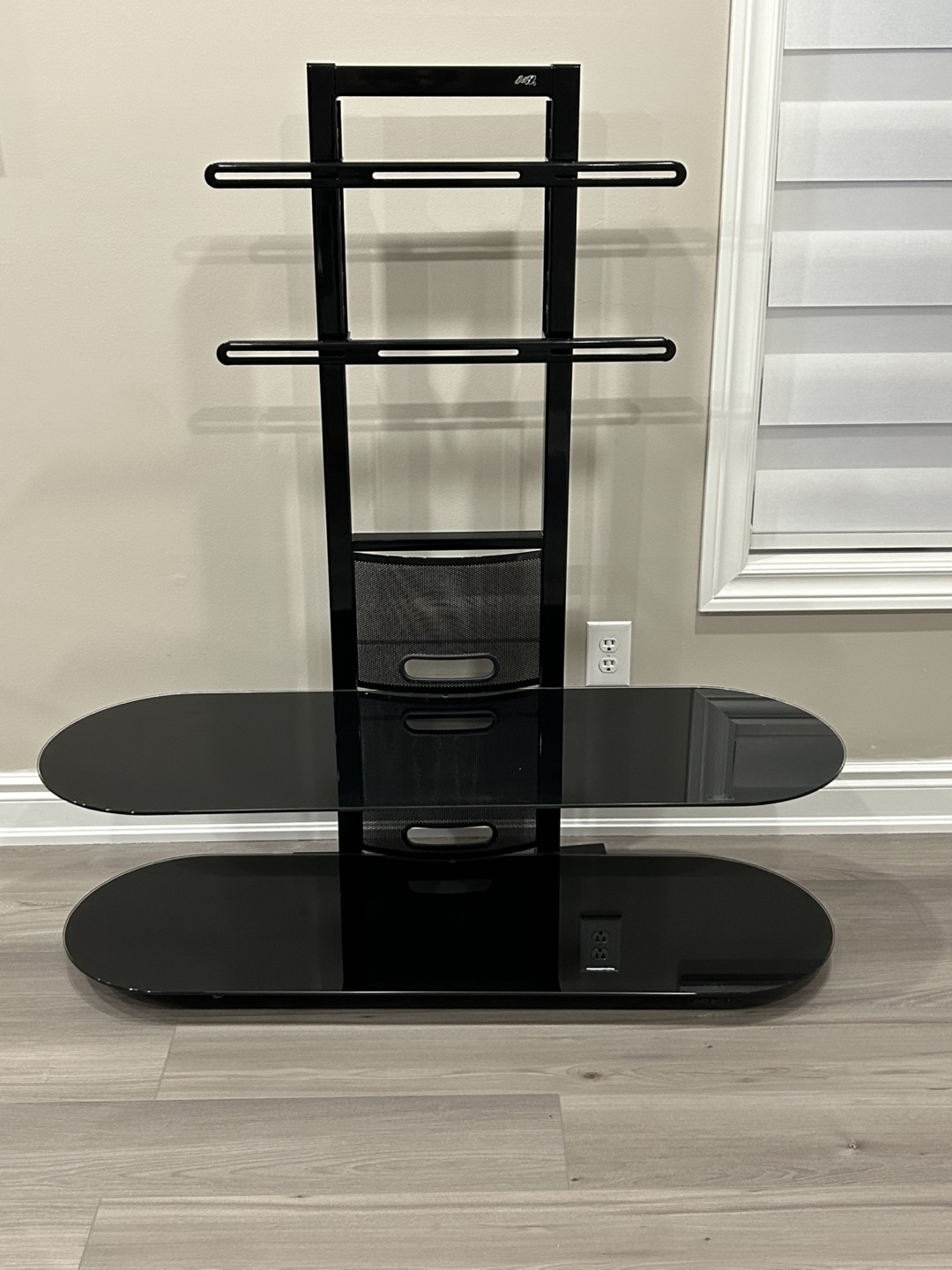 Black TV Stand with Glass Shelves
