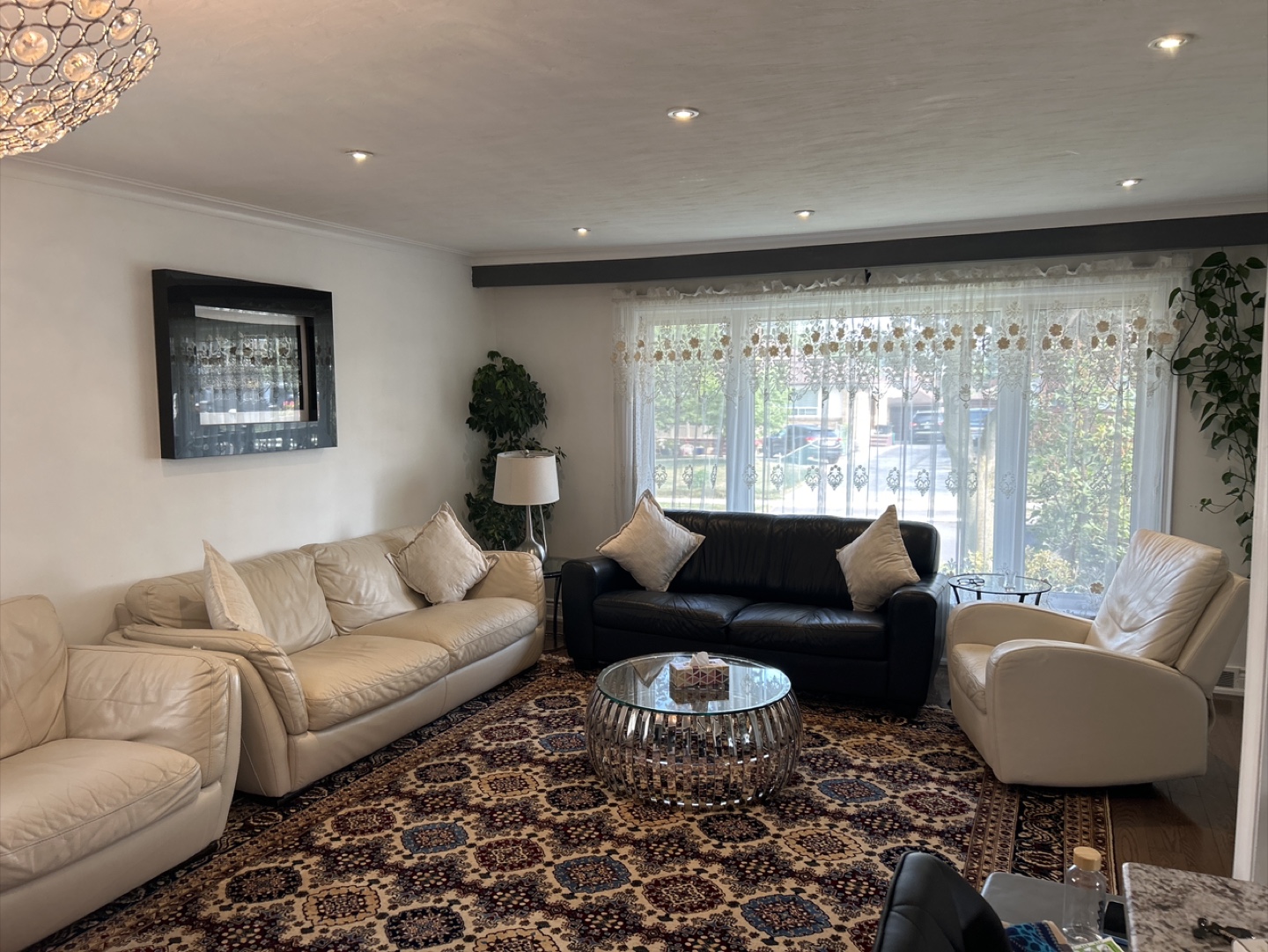 Cream and black Leather Sofa Set