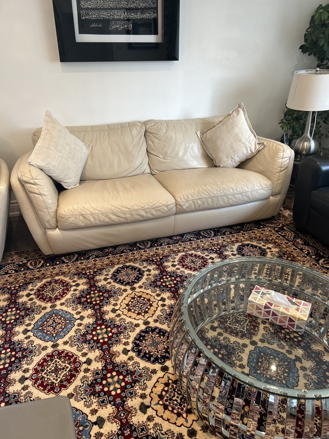 Cream and black Leather Sofa Set - photo 5