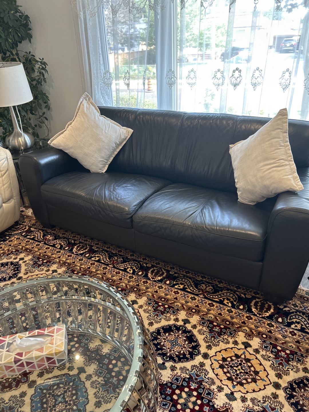 Cream and black Leather Sofa Set - photo 3