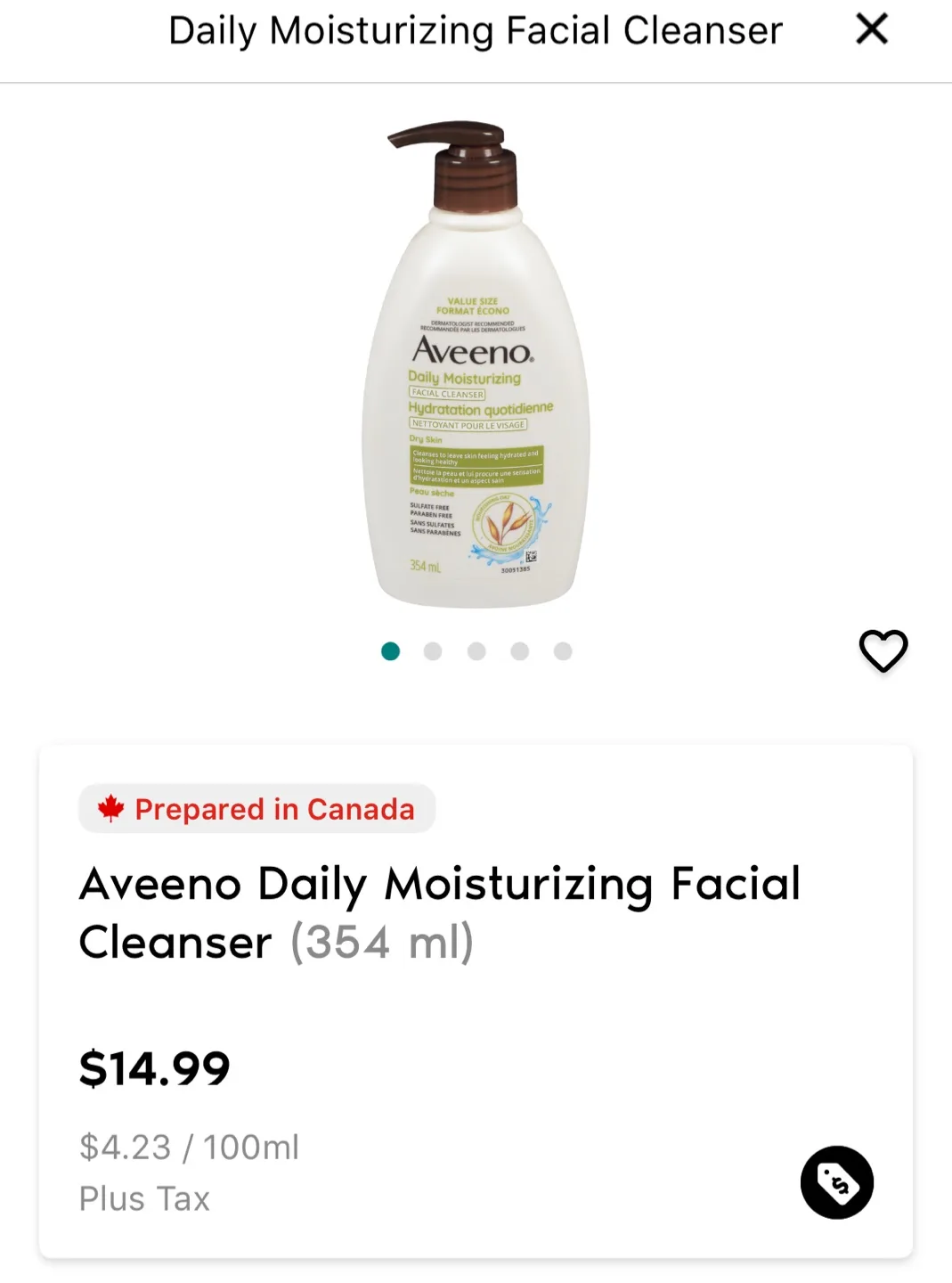Aveeno Daily Moisturizing Facial Cleanser (354ml) image indicator(2)