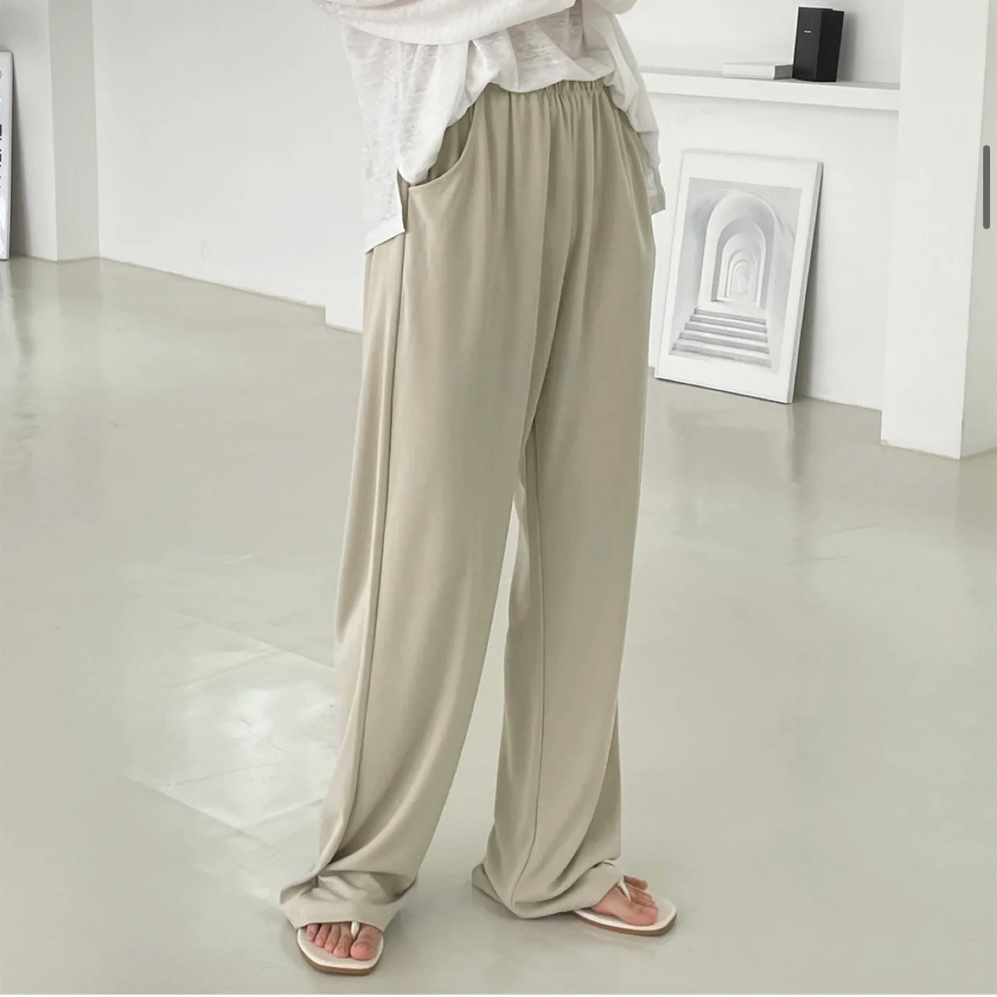 Wide Leg Lounge Pants(white/navy) thumbnail