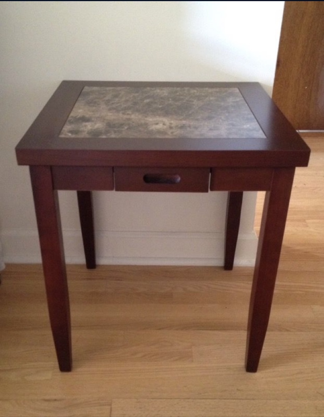 Brown End Table with Marble Top