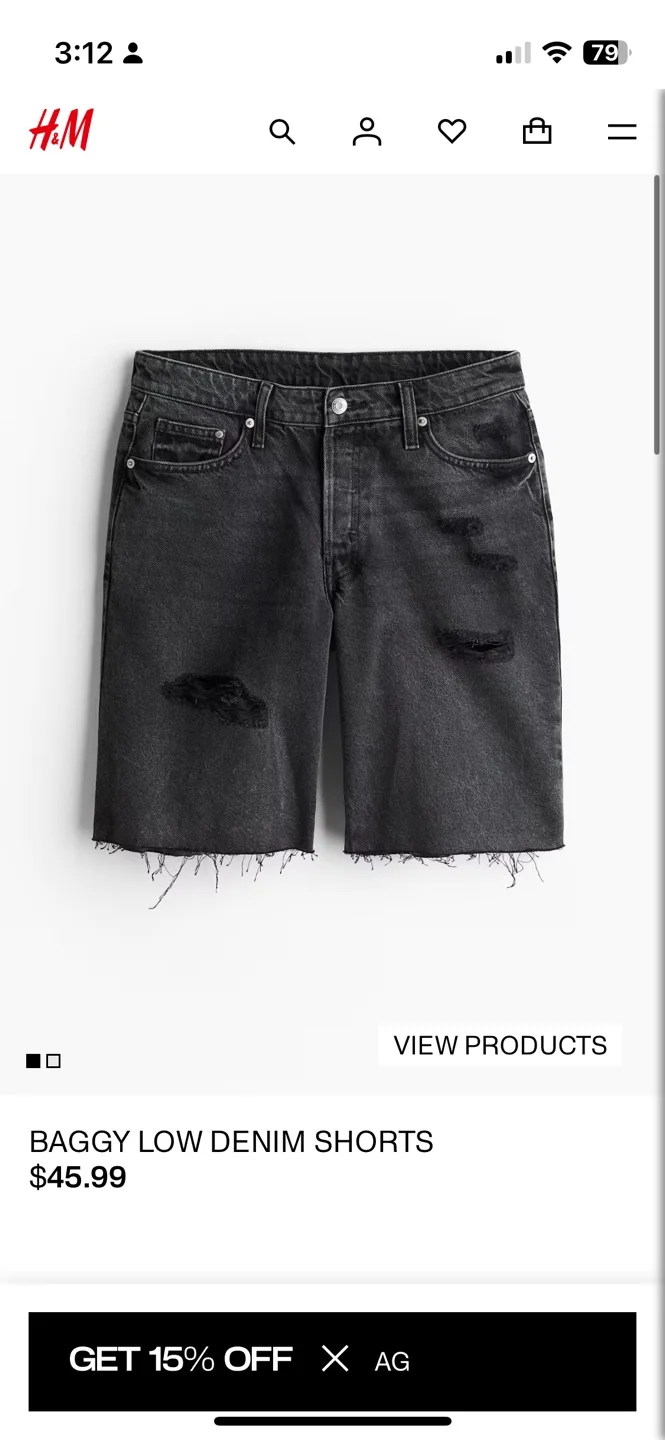 H&M Baggy Low Denim Shorts size 6 thumbnail