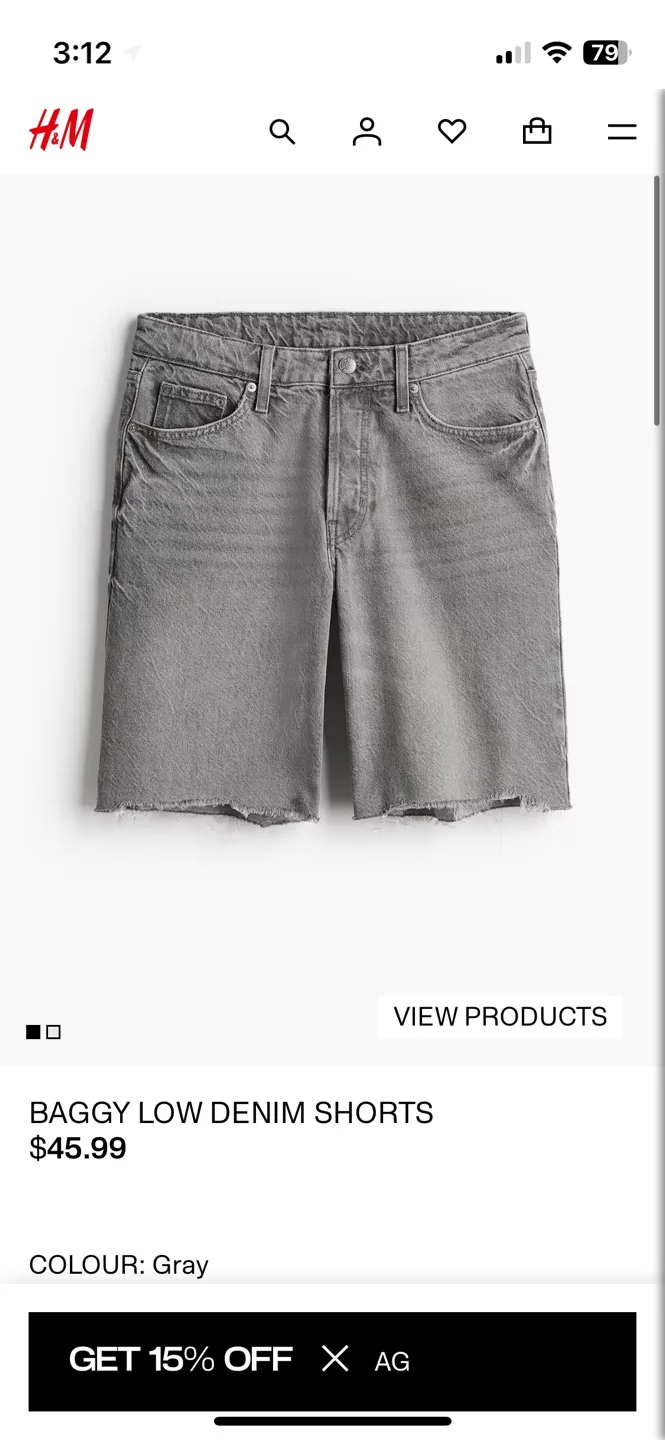H&M Baggy Low Denim Shorts - Gray size 6 thumbnail