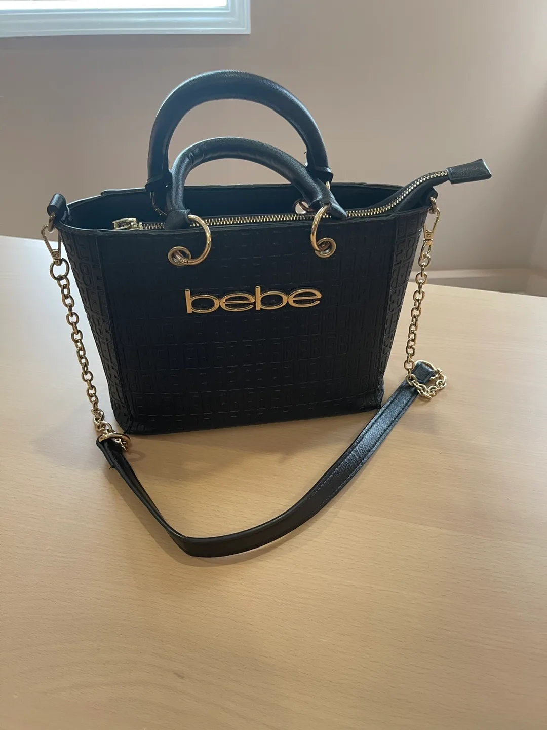 Bebe Black Handbag with Chain Strap thumbnail