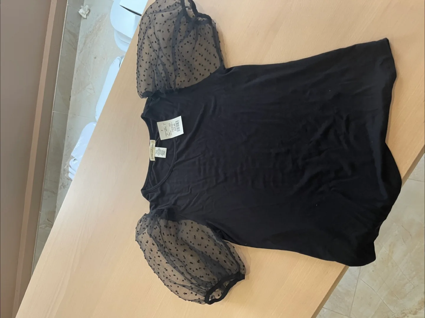 Pebble and Stone Black Top with Puff Sleeves, Size 07/22 thumbnail