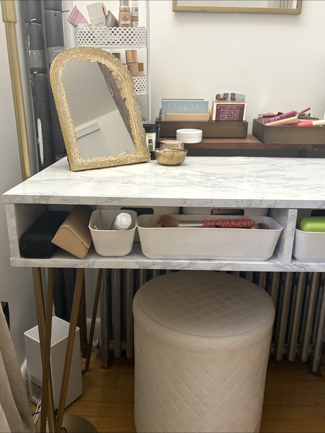 Marble Top Vanity Desk with Gold Legs