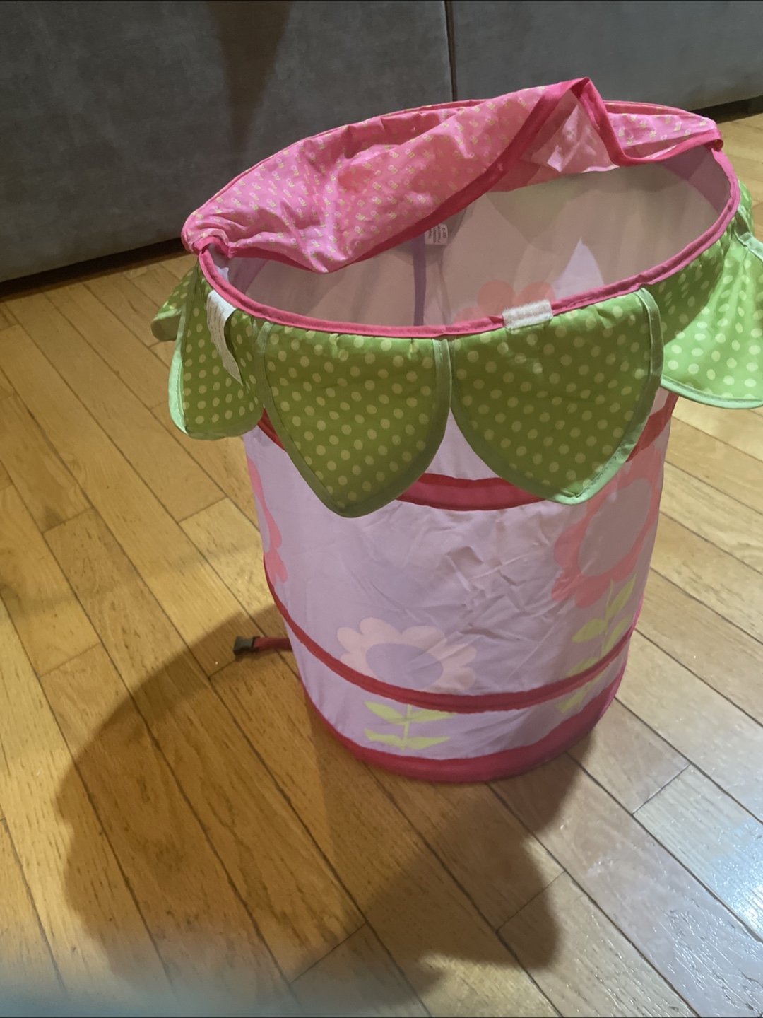 Pink & Green Polka Dot collapsible hamper