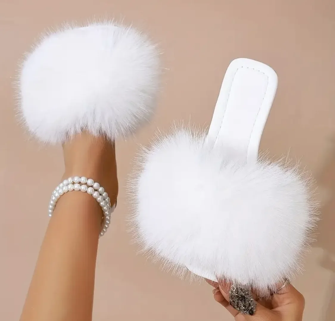 White Furry Slides thumbnail