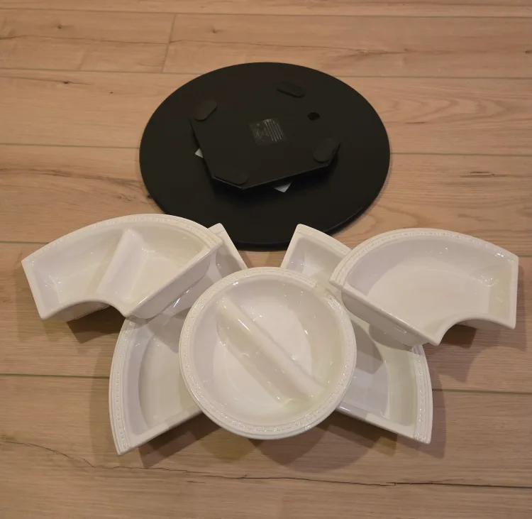 Lazy Susan Ceramic Serving Set with 5 pc on Wooden Rack image indicator(6)