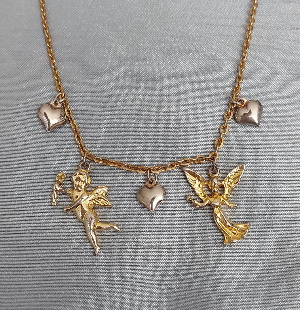 Gold Tone Angel & Cupid Charm Necklace thumbnail