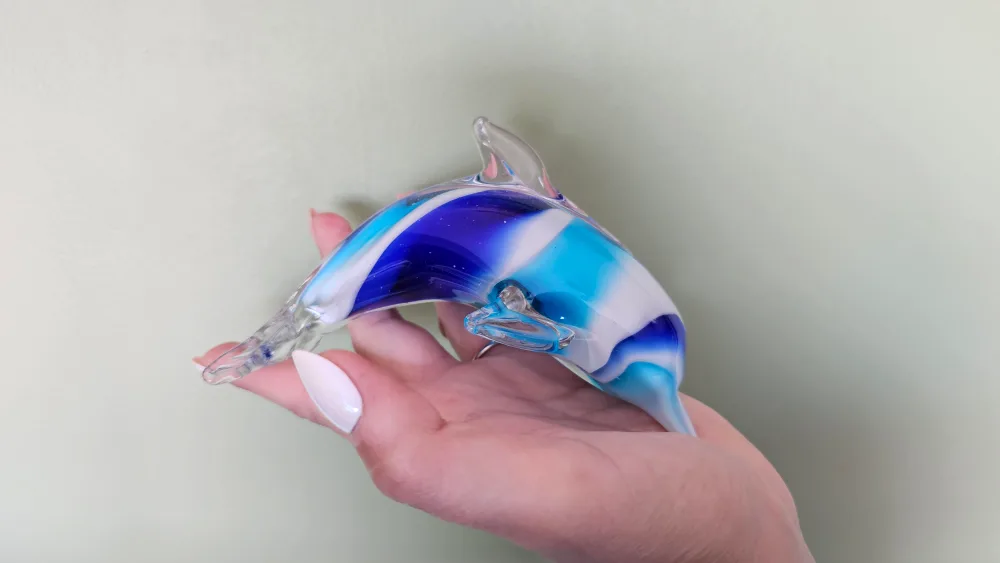 Glass Dolphin Figurine - Blue, White thumbnail