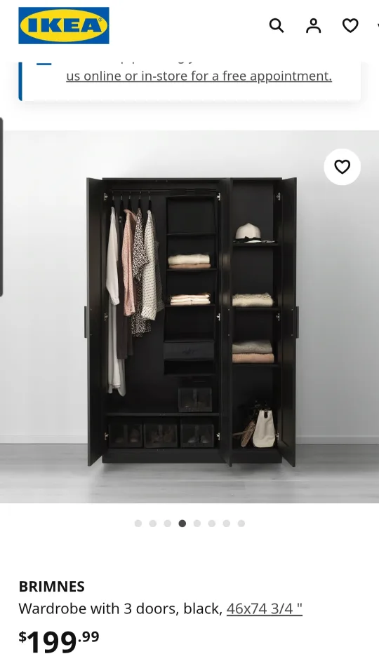 IKEA Brimnes Wardrobe with 3 Doors - Black image indicator(2)