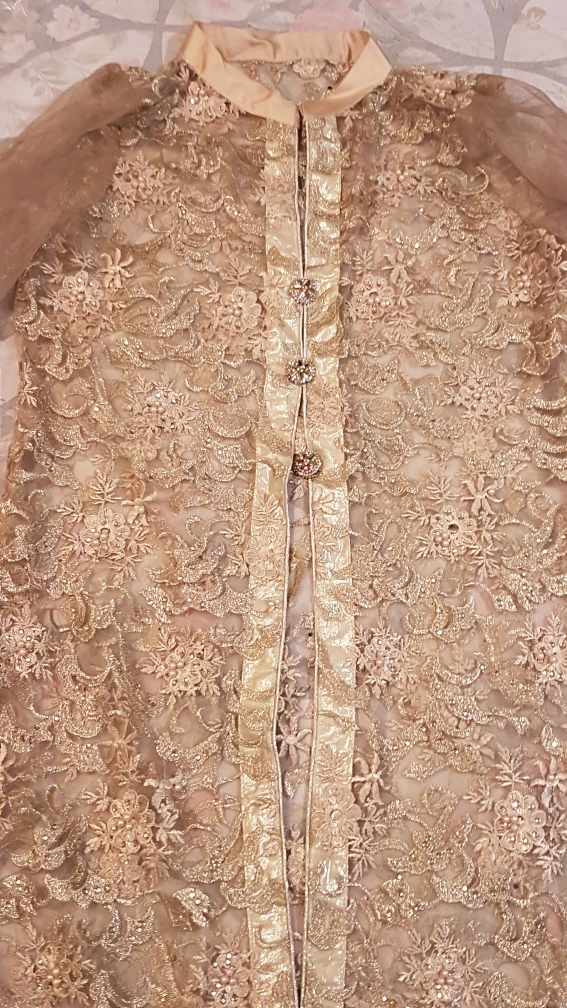 Gold Embroidered Dress with Pants & Scarf - photo 3