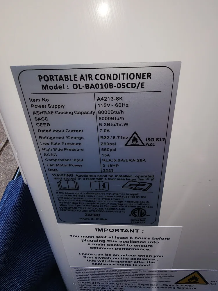 (Free Delivery) 8,000 BTU ZAFRO Portable Air Conditioner image indicator(5)