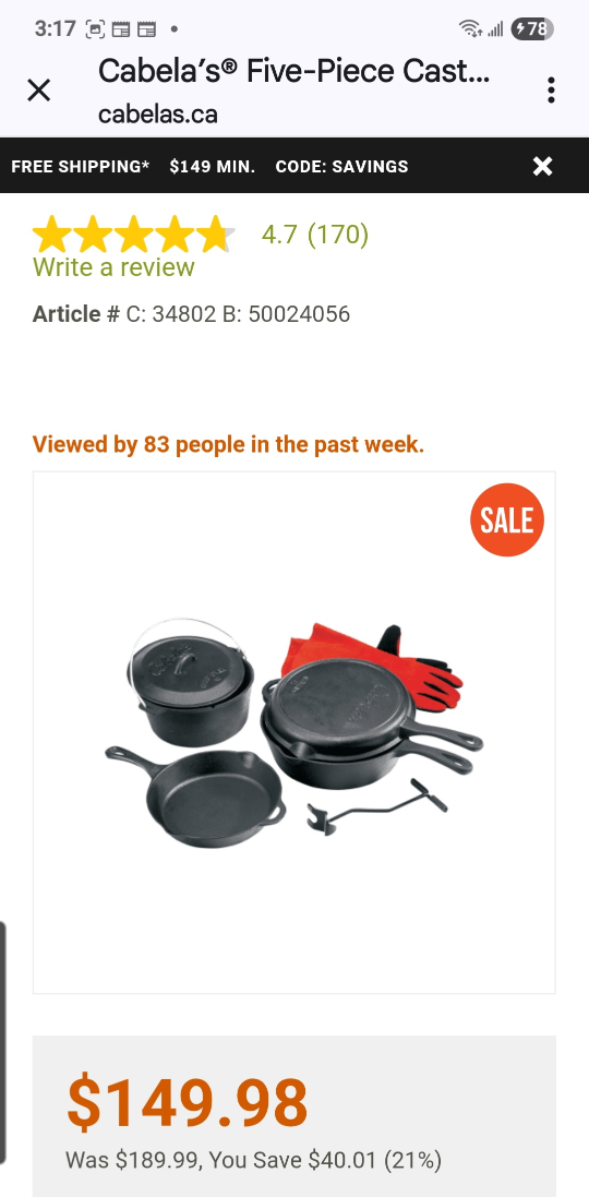 New Cabela's Cast-Iron Five-Piece Starter Set - photo 4