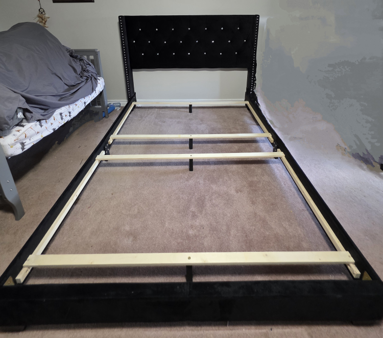 Black Velvet Queen Bed Frame with Headboard