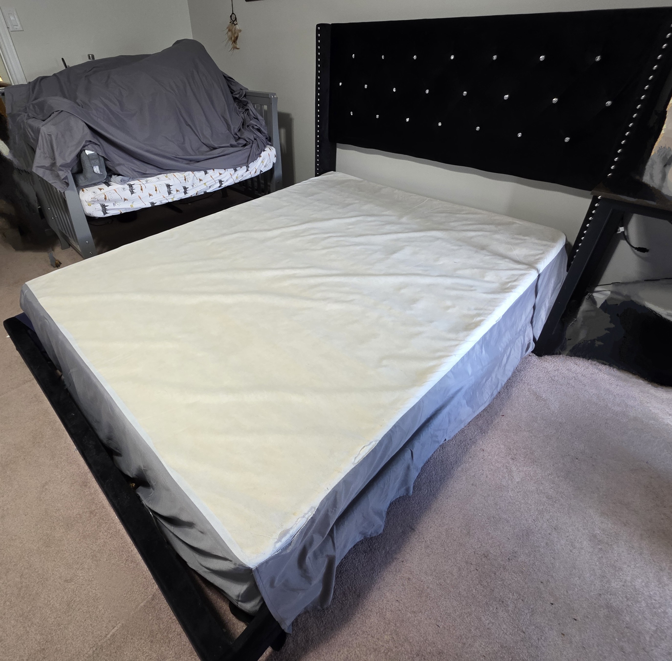 Black Velvet Queen Bed Frame with Headboard - photo 2