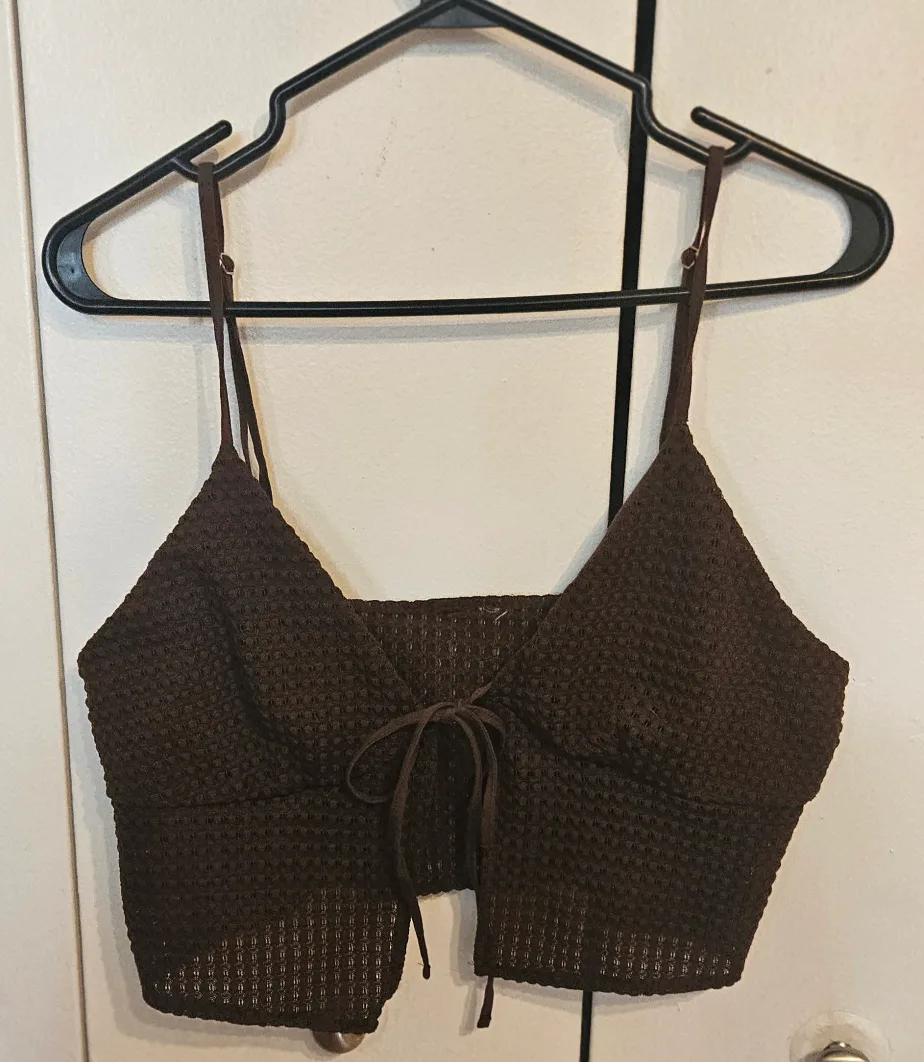 Brown Tie-Front Crop Top thumbnail