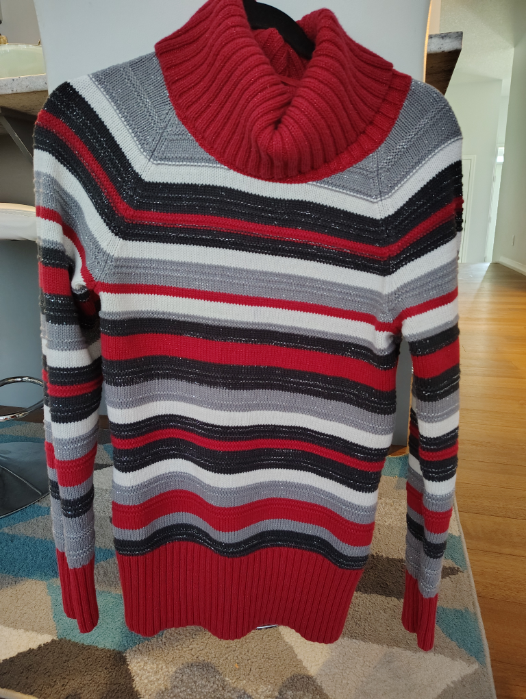 Striped Turtleneck Sweater - Red, Grey, Black