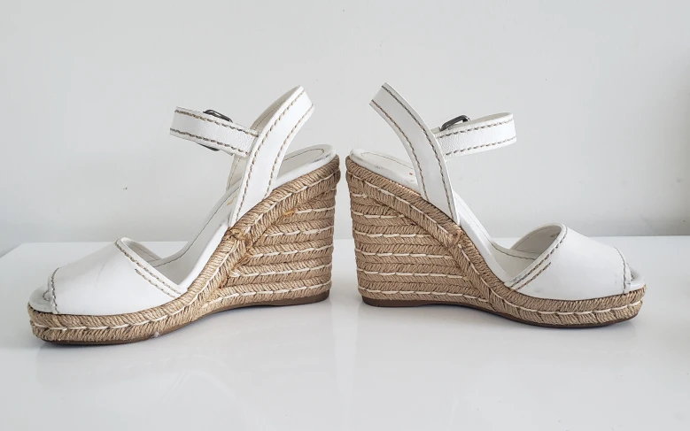 Prada White Leather Espadrille Wedge Heel Sandals - photo 4