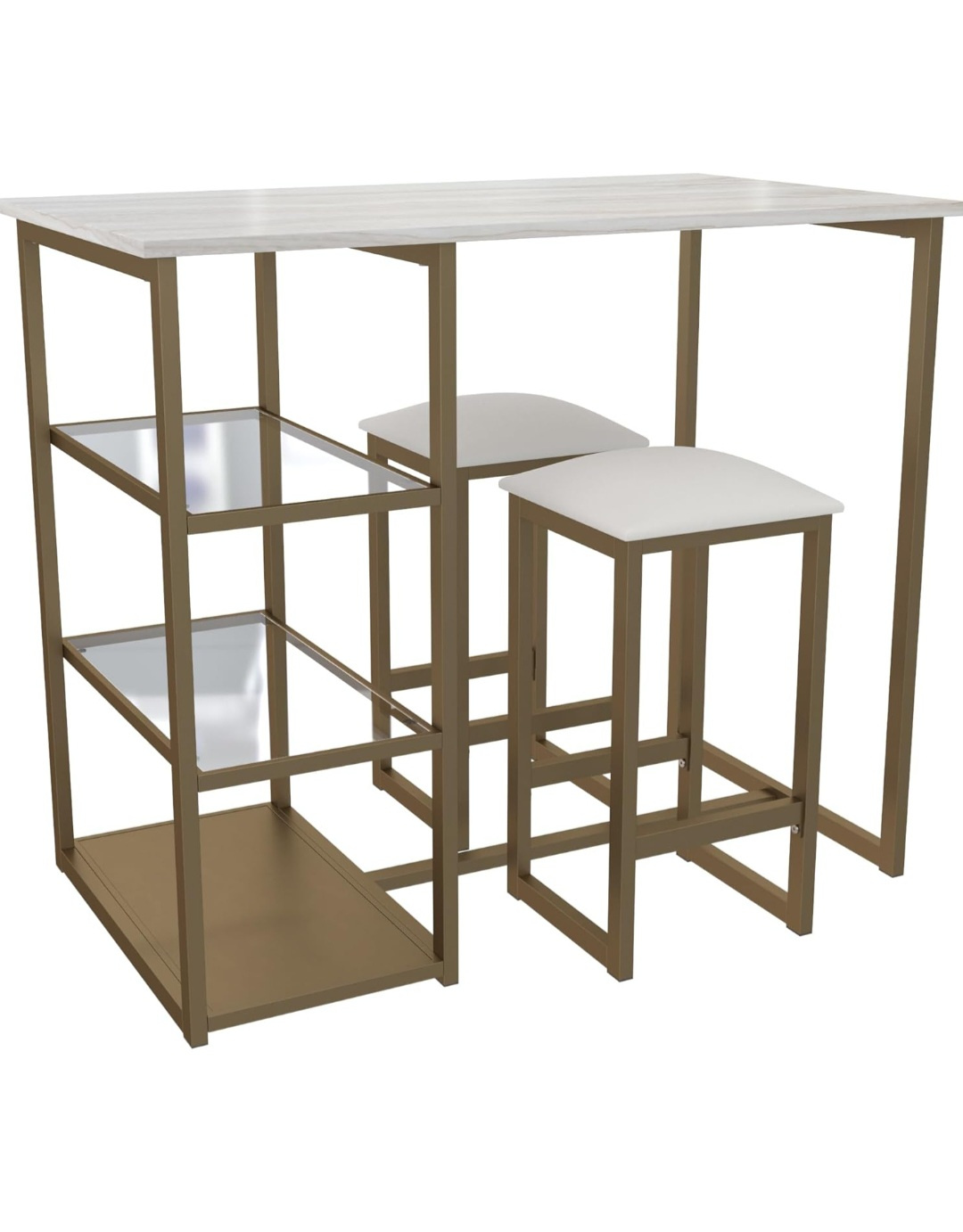 Gold Finish Bar Table with 2 Stools