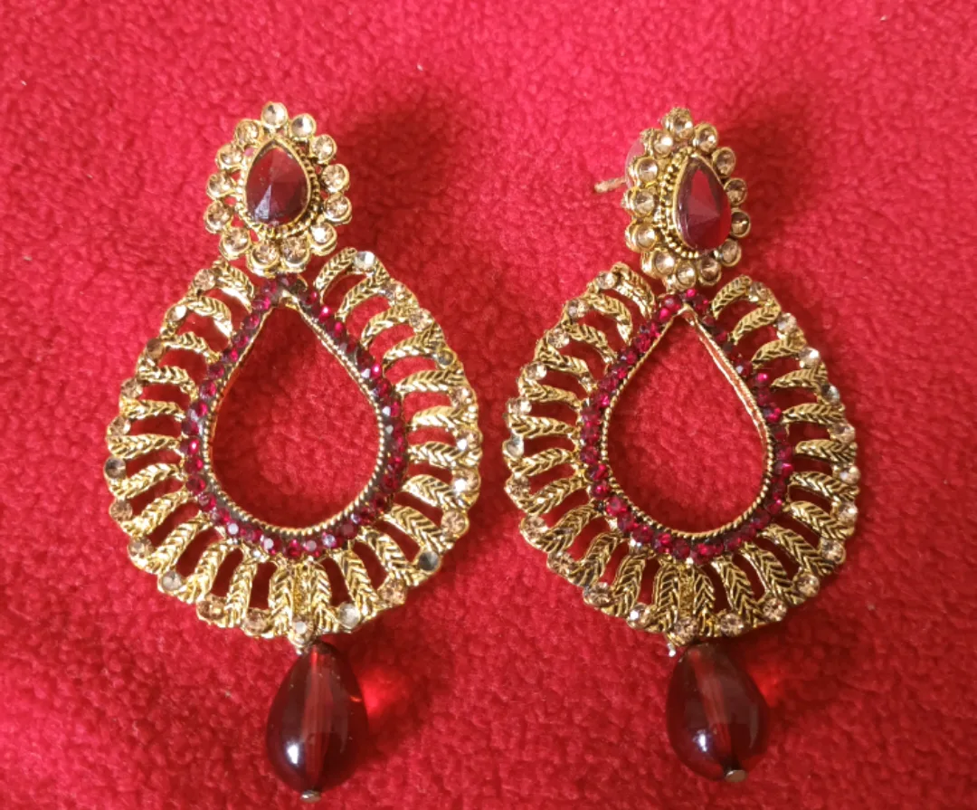 Gold & Red Statement Earrings - Brand New ✨️ thumbnail