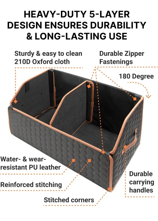 Owleys Foldable Car Trunk Organizer with Lid – Heavy-Duty 21.6" image indicator(4)