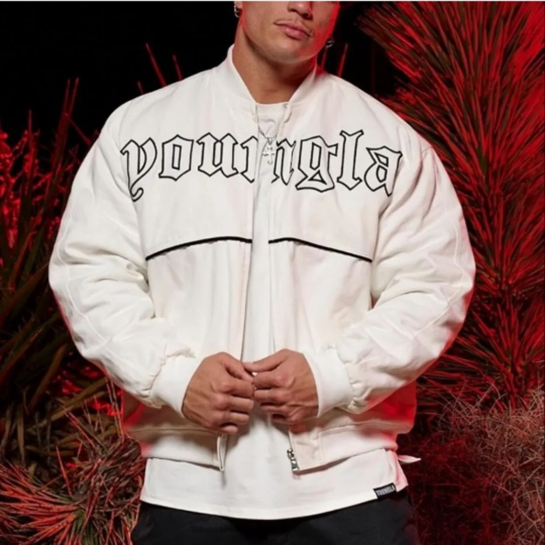 YOUNGLA White Bomber Jacket thumbnail