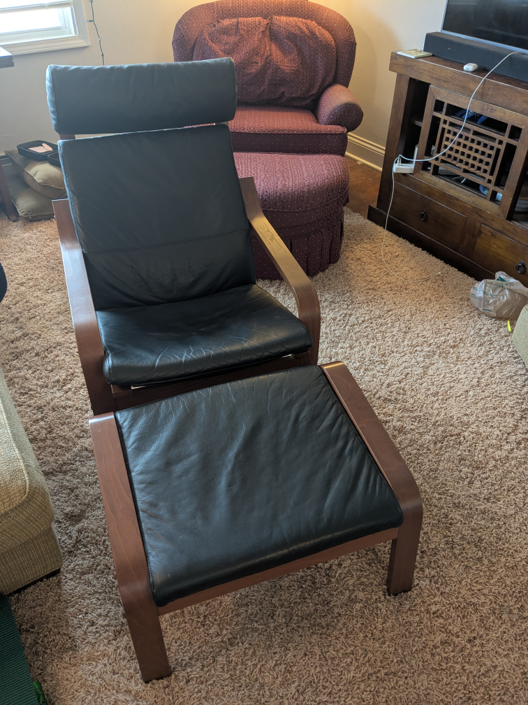IKEA Poang Chair and Ottoman - Black Leather
