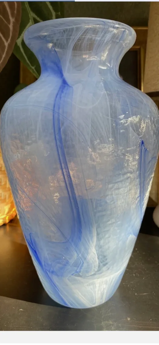 Blue Swirl Glass Vase - 11 inches thumbnail