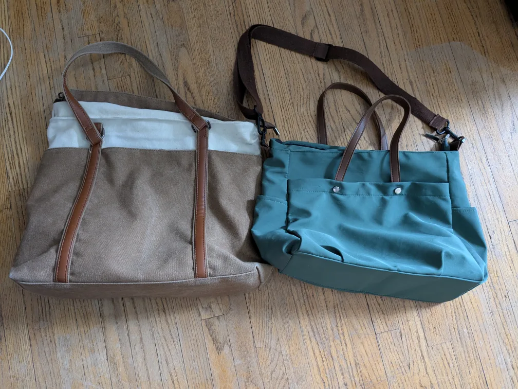 Two Tote Bags - Beige & Teal thumbnail