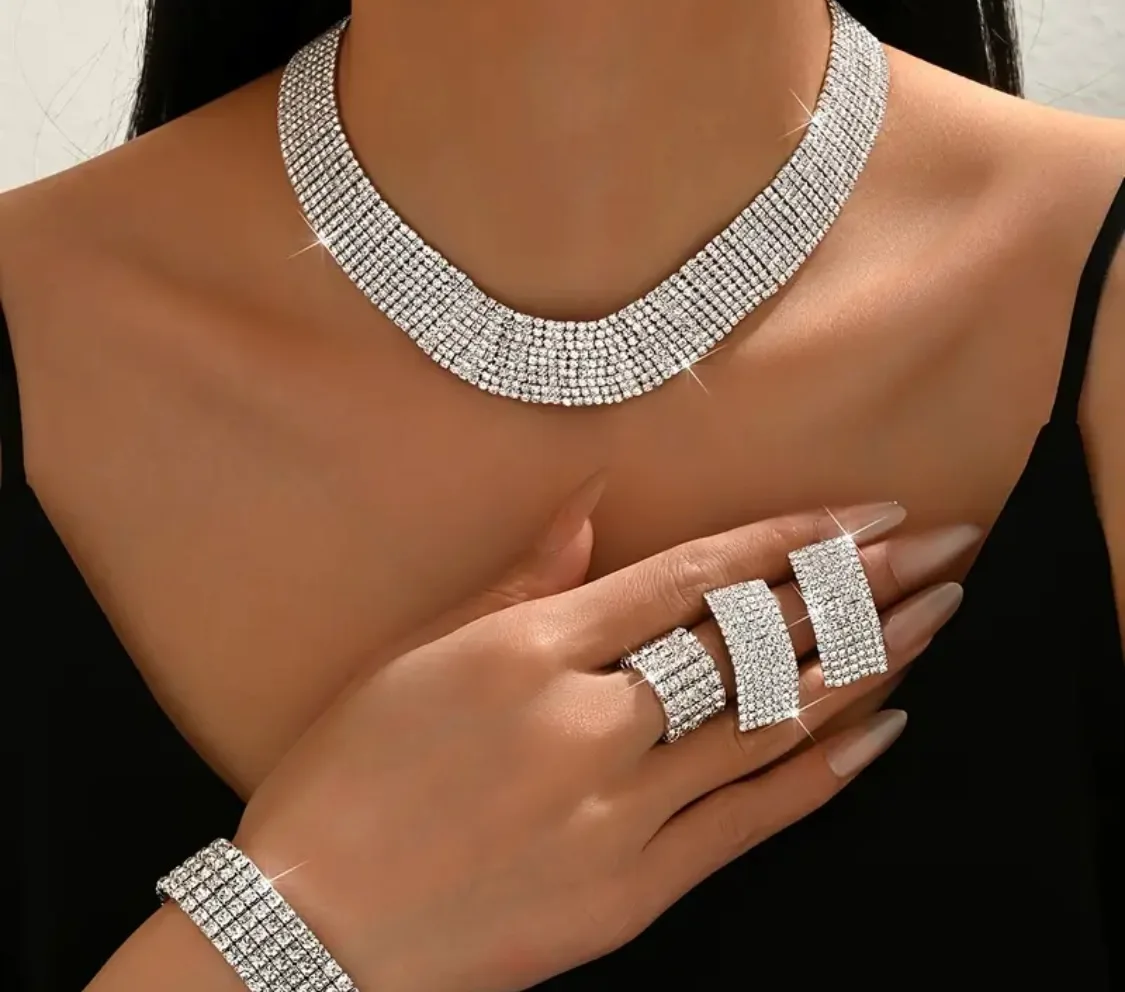 Rhinestone Jewellery Set - Necklace, Bracelet, Ring, Earrings thumbnail