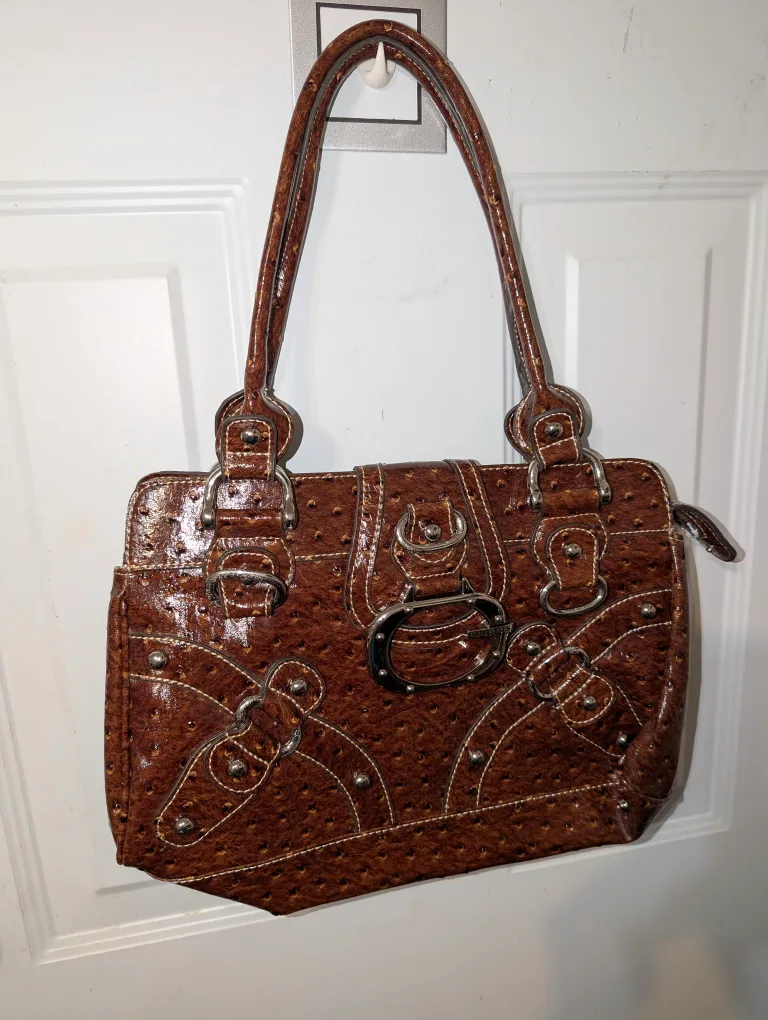 Guess Brown Ostrich Print Handbag thumbnail