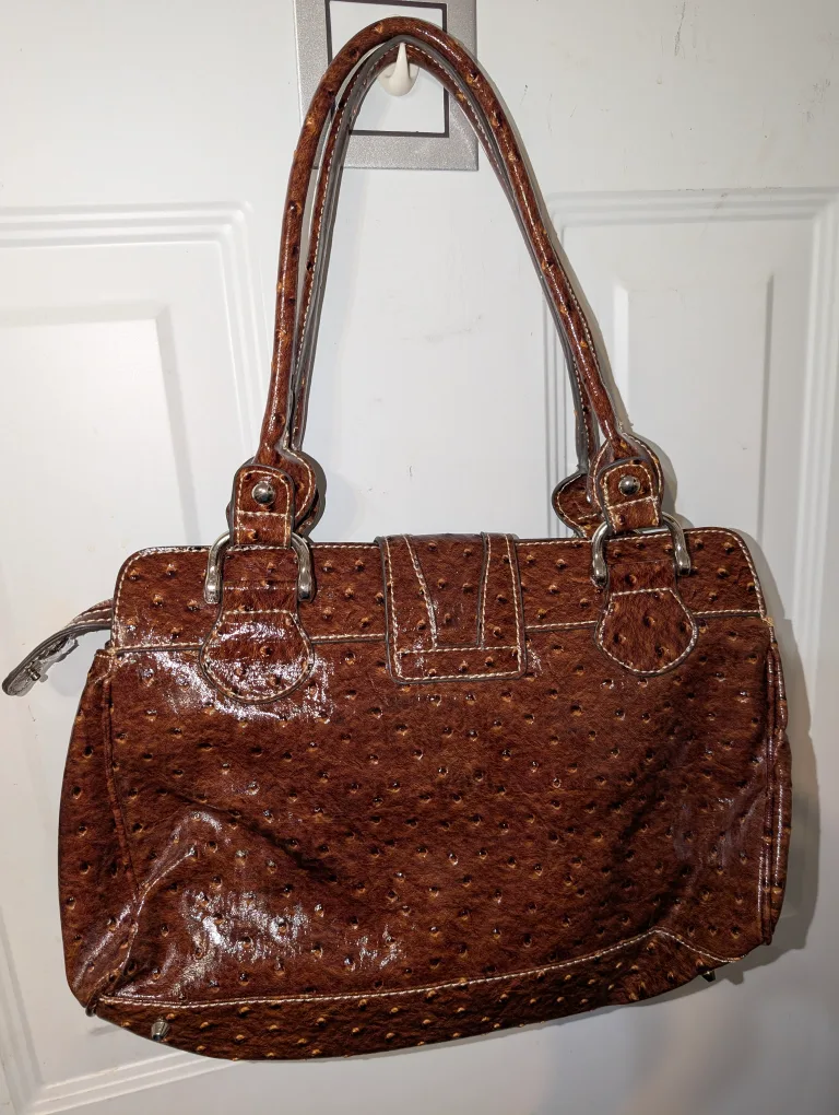 Guess Brown Ostrich Print Handbag image indicator(3)