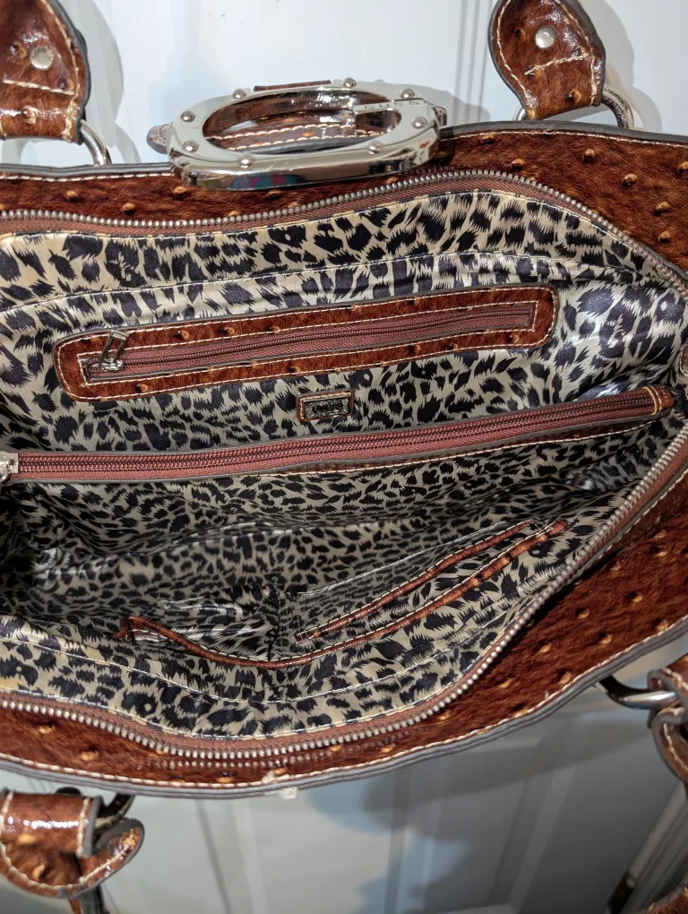 Guess Brown Ostrich Print Handbag image indicator(4)