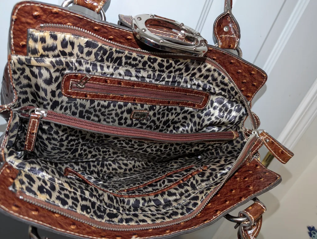 Guess Brown Ostrich Print Handbag image indicator(6)