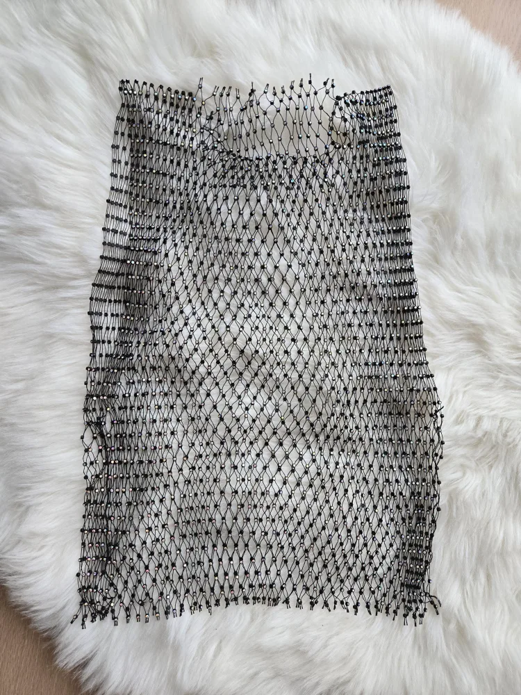 Black Rhinestone Beaded Fishnet Rave Top thumbnail